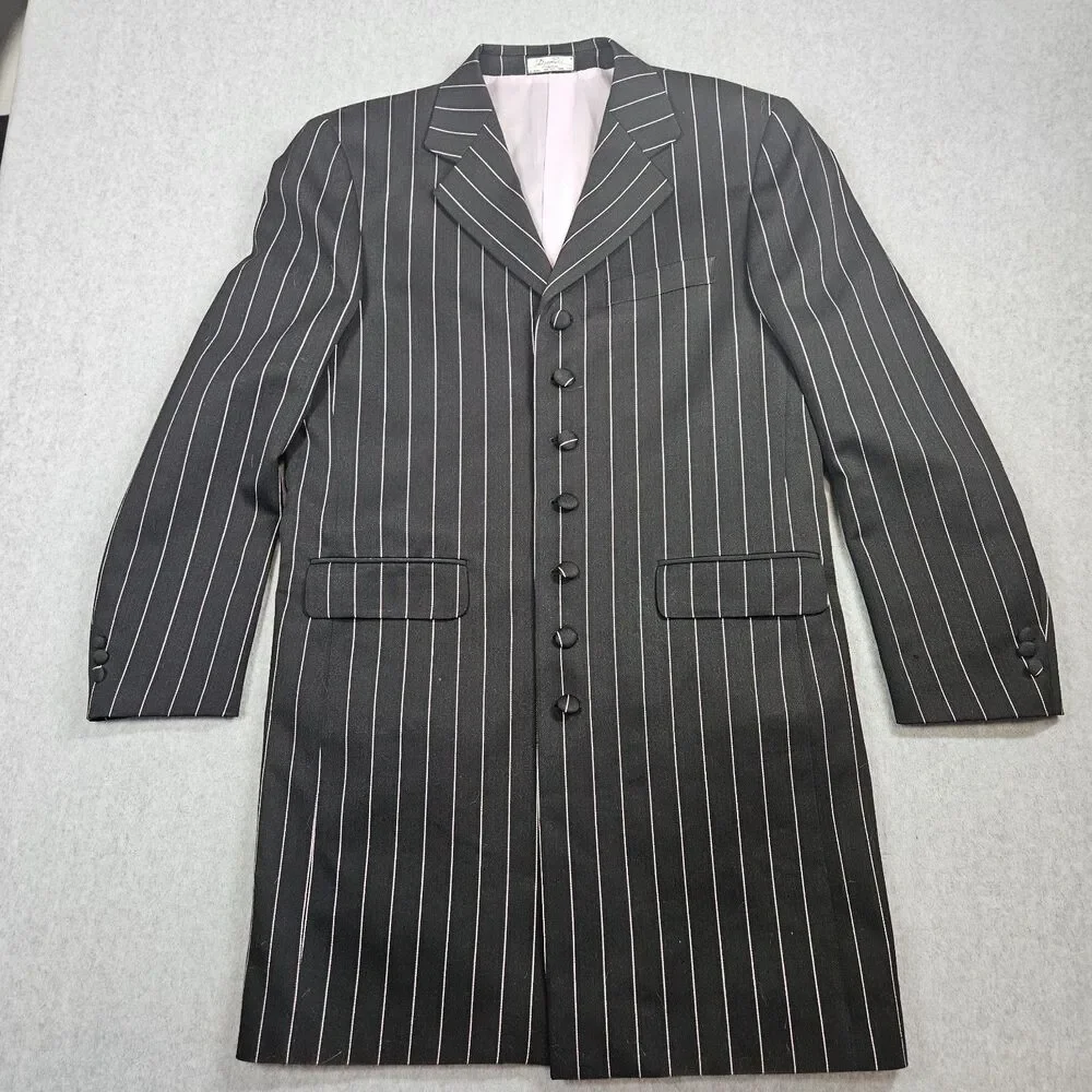 Den Zel Collection Men's Black Pink Pinstripe Lined Suit With Vest 40R Zoot